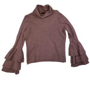 Cynthia Rowley Size Large Wool Blend Turtleneck Ruffle Sleeve Women's Sweater